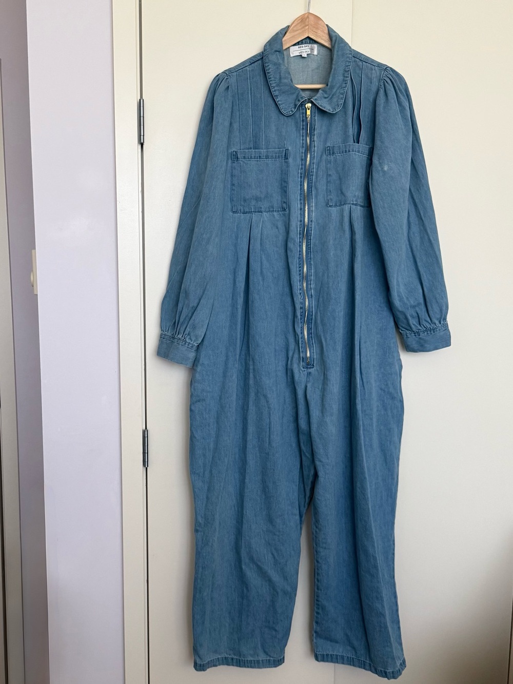 Red Sky Cotton Wide Leg Pleated Zippered Oversized Jumpsuit Size Small EUC - Picture 3 of 8